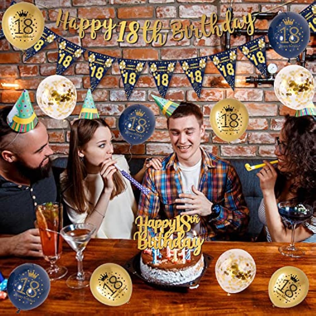 18th Birthday Decorations Boys Blue Gold Happy 18th Birthday Banner, 18th Birthday Balloons, Navy Blue Gold Latex Balloons Party Decorations Confetti Balloons for Boys 18 Birthday Party Supplies
