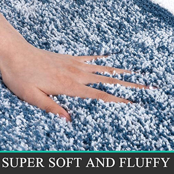 Pauwer Non Slip 3 Pieces Bath Mats and Toilet Mat Set Super Water Absorbent Bath Rug Sets Machine Washable Microfiber Shaggy Shower Floor Mats for Bathroom