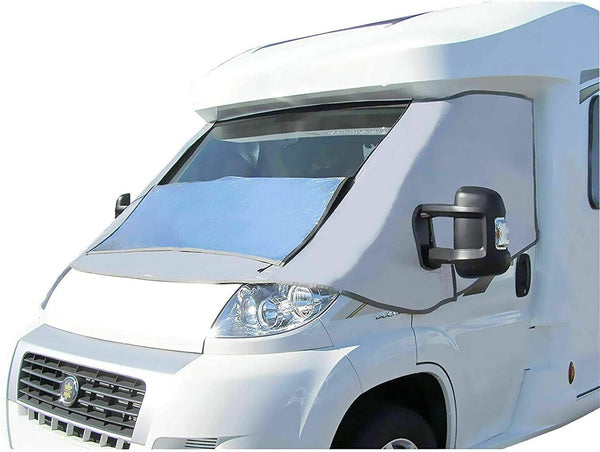External Zip Turn Down Silver Thermal Screen Cover for Fiat Ducato Peugeot Boxer Citroen Relay X250/290 from 2006-2025 Campervan Motorhome Cab Insulation Blind