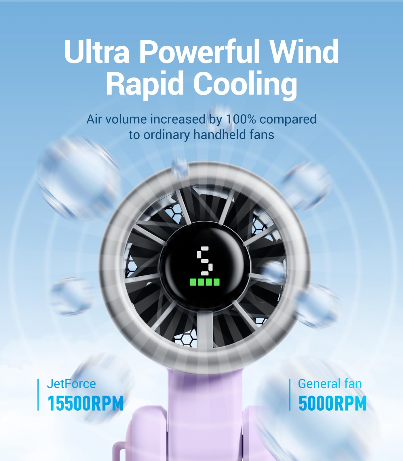 Diveblues Portable Handheld Fan, High-Speed Turbo Portable Fan, LED Display, Up to 12 Hours, 4000mAh Battery, 5 Wind Gear, Rechargeable small Hand Fan for Travel/Commute/Outdoor, Gifts for Women