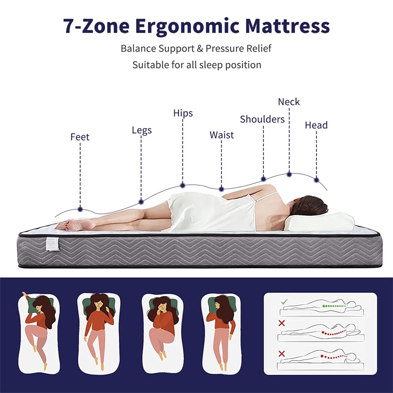 Good Nite Double Mattress 4FT6 Memory Foam Spring Breathable and Medium-Firm Feel Hybrid Mattress Fireproof Fabric Soft and Skin-Friendly 135 x 190 cm