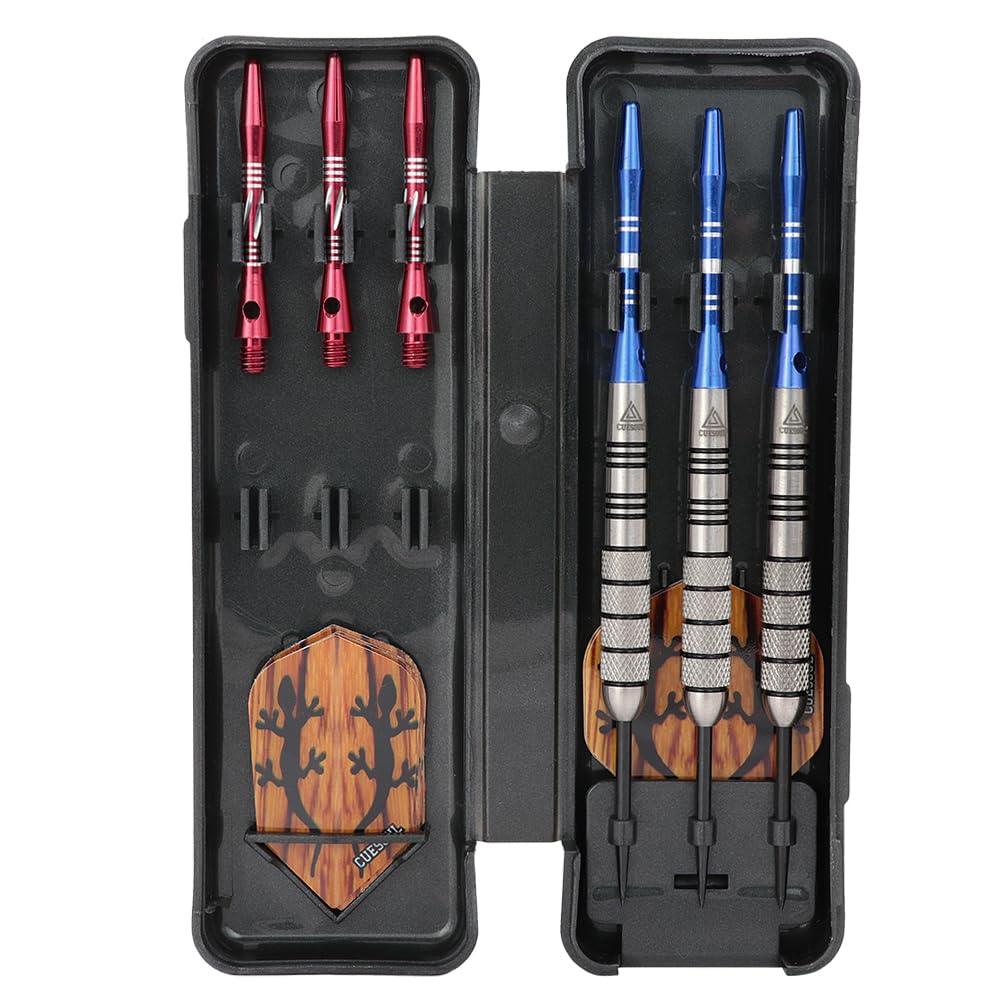 CUESOUL 90% Tungsten Steel Dart 22/24/26/28/30 Grams Darts Set Center Weighted Enhanced Control, Knurled Surface Supergrip, Aluminum Shafts Case
