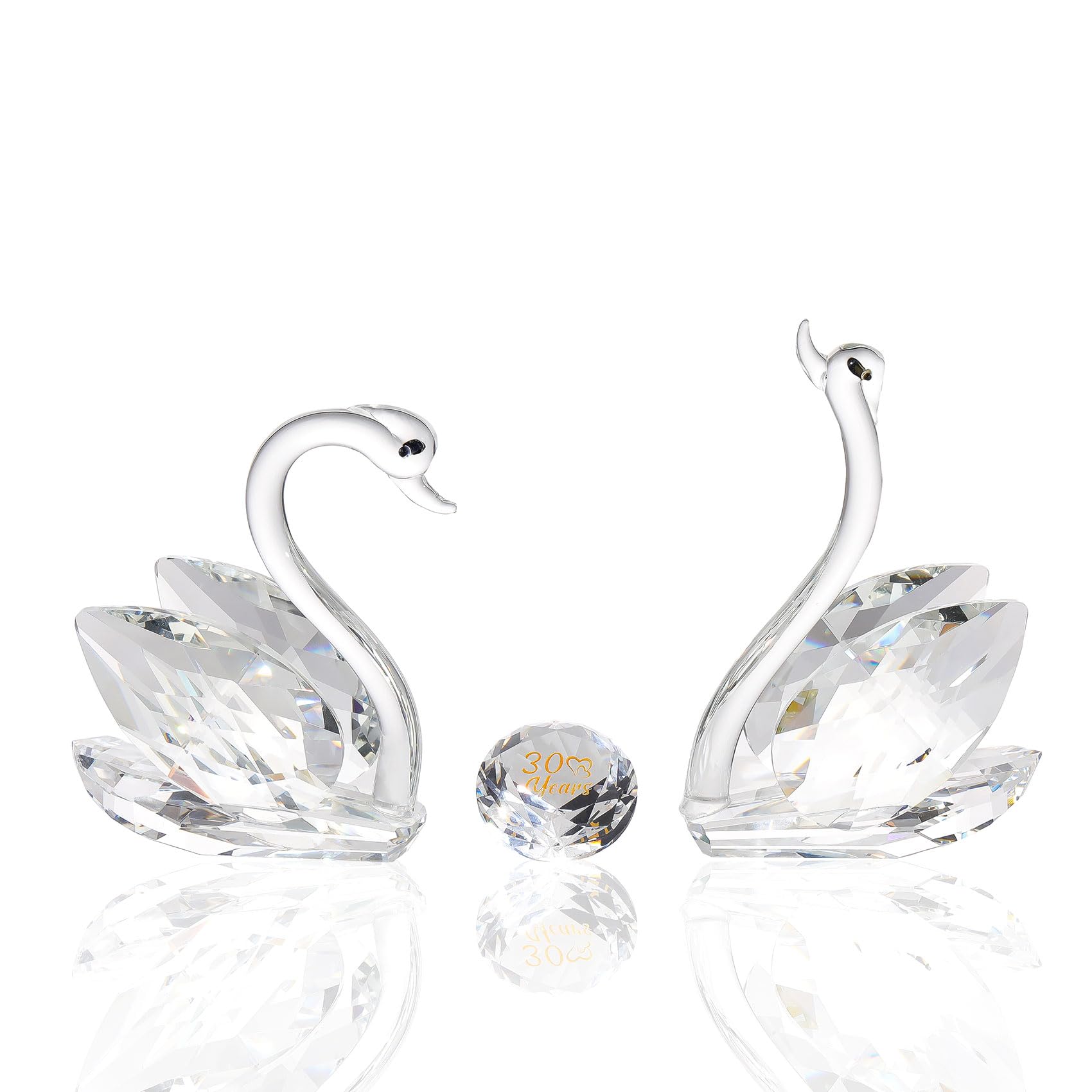 2 Pcs Clear Crystal Swans 30th Wedding Anniversary Romantic Gifts for Couples, Glass Pair Swans Collectible Figurine Ornaments 30 Years Love