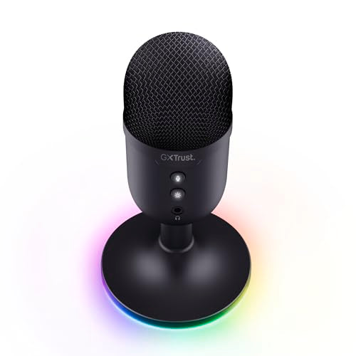 Trust Gaming GXT 236 Yami USB Condenser Streaming Microphone for Podcast, Twitch, Discord, ASMR, Youtube, Playstation 5, Gaming Mic with Cardioid Recording Pattern, Mute Button, RGB Light - Black