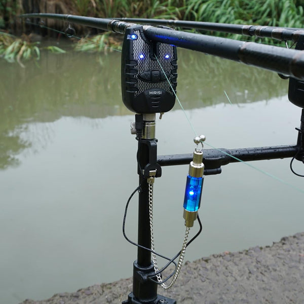 Hirisi Tackle Carp Fishing Bite Alarm and Swinger Set Water Resistant Blue LED (Blue and Red)