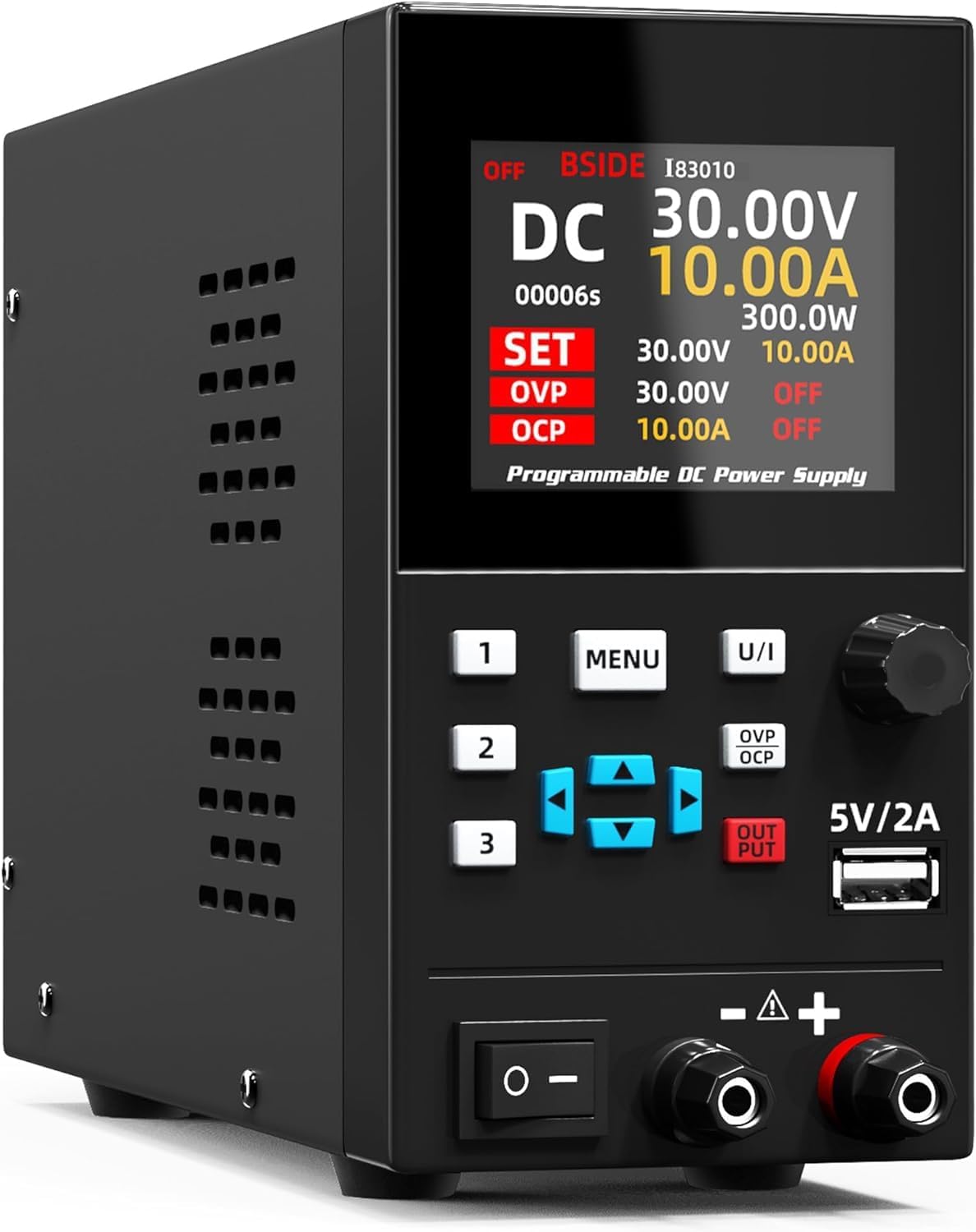 BSIDE Programmable DC Power Supply Variable 30V 10A 300W Regulated Switching Power Supply with 1mA Dual Fine-Tuning 4-Digit 6-Line Colour Display CA CC Mini Workbench Power Supply for Electronics Lab