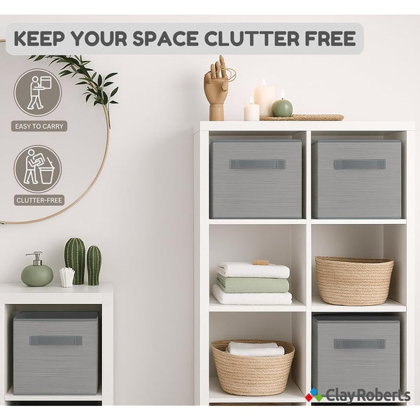 Clay Roberts Storage Cubes, Storage Boxes, Pack of 4, Grey, Fabric Basket Set for Storage Units, 25cm x 25cm x 25cm, Grey Baskets, Boxes, Box, Unit Cubes