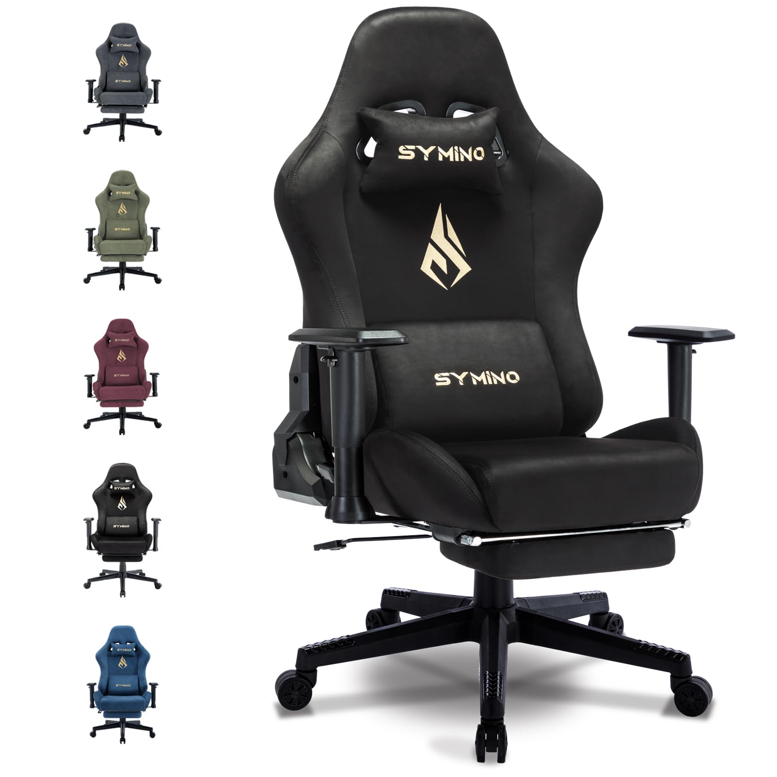 Symino Gaming Chair, Computer Chair with Footrest, Headrest and Lumbar Support, Ergonomic PC Chair, Height Adjustable Rotating Task Chairs, Blue