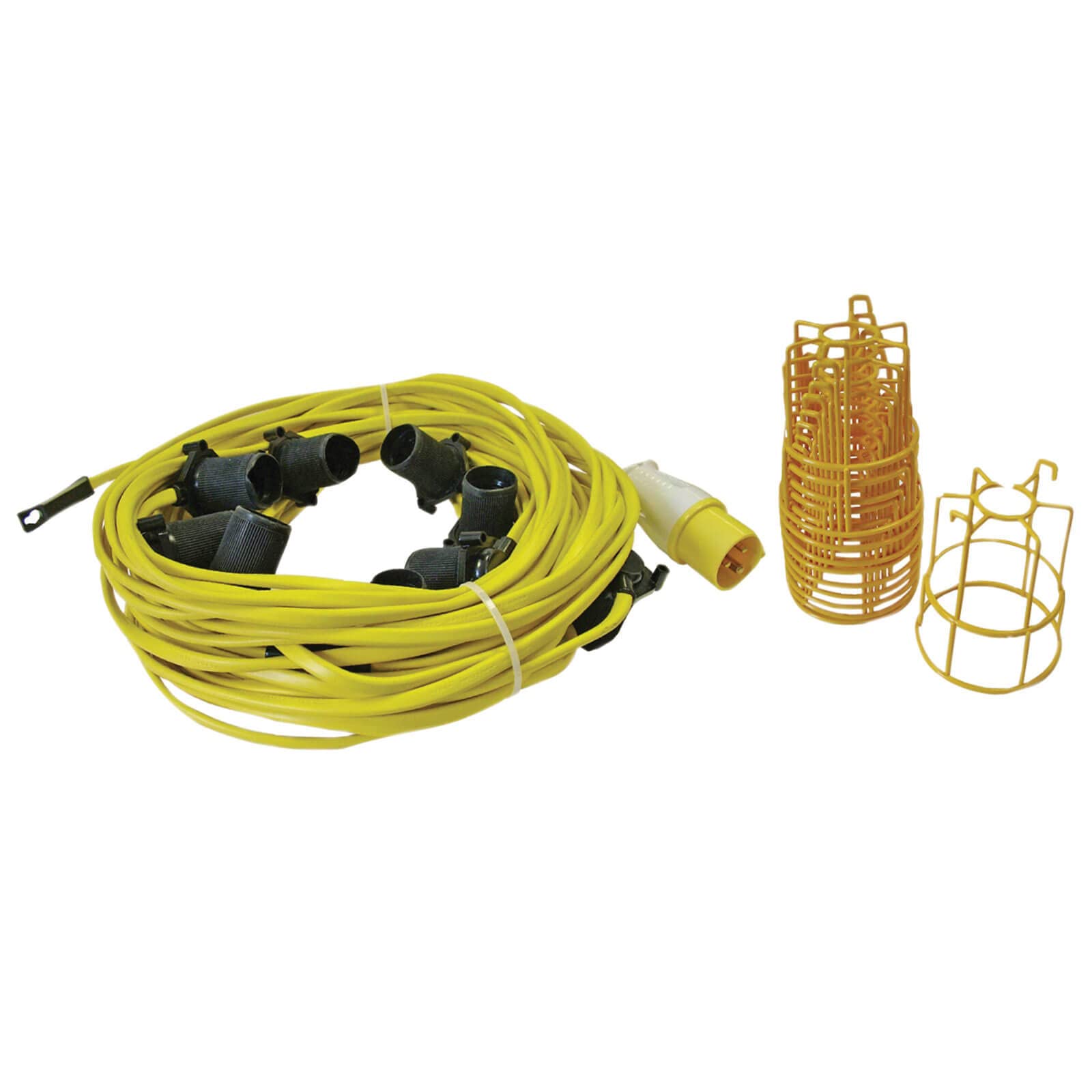 Faithfull FPPSLFESTOON Low Voltage 110v E27 10 x Bulb Festoon Light Set on 22M Arctic Cable (plus 3M to plug)