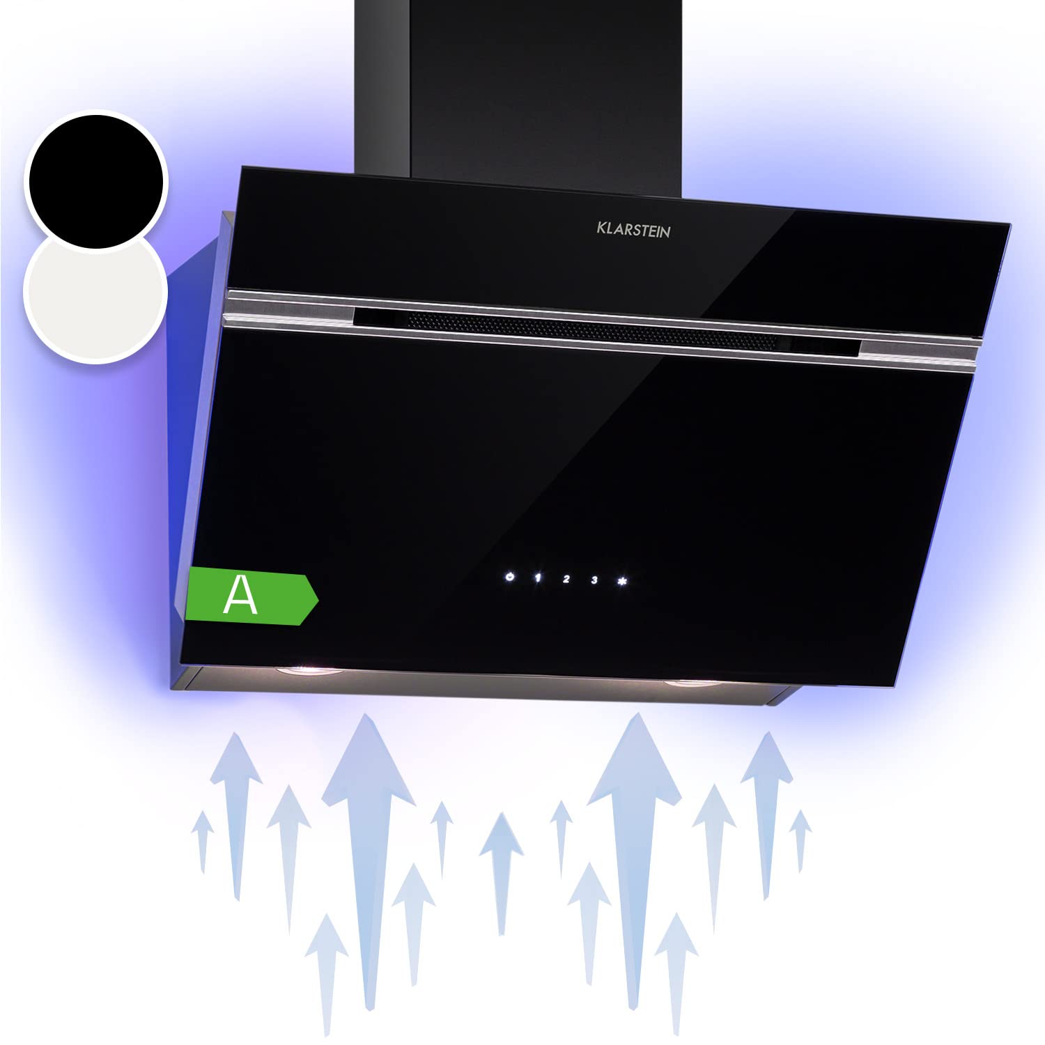 Klarstein Alina 90 Angled Cooker Hood - 600m³/h Air Flow, Touch Panel, LED Backlighting, Quiet 63dB, Energy Class A, 90cm Extractor Hood, Black