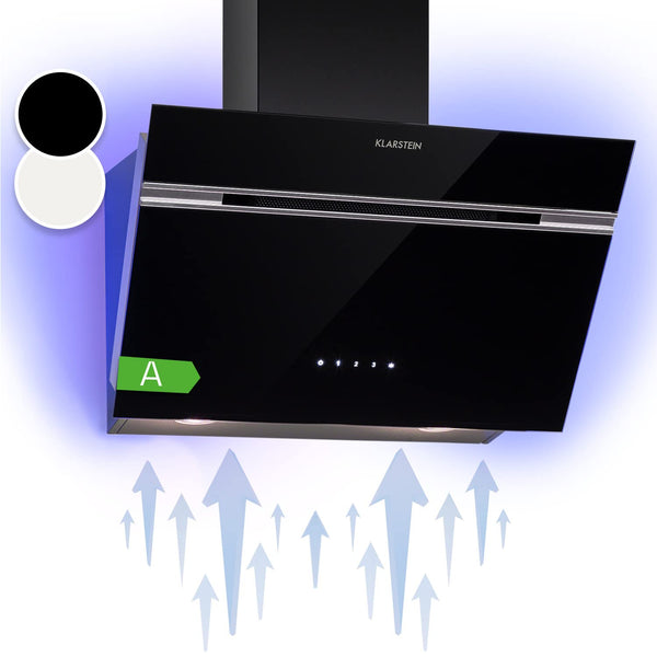 Klarstein Alina 90 Angled Cooker Hood - 600m³/h Air Flow, Touch Panel, LED Backlighting, Quiet 63dB, Energy Class A, 90cm Extractor Hood, Black