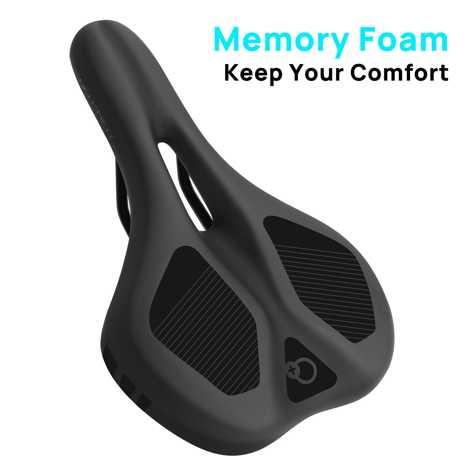 FIFTY-FIFTY Mountain Bike Saddle, Comfortable Memory Foam Padded Bicycle Seat, Breathable Waterproof Bicycle Saddle for Men and Women, Compatible with