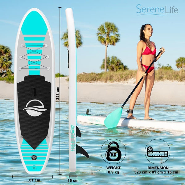 SereneLife Inflatable Stand Up Paddle Board, SUP Board- Paddleboards for Adults & Youth, Surfing Board Kit, 0.63cm Thick Standup Paddleboarding, Non-Slip Deck, Wide Stance, Surf Control w/Backpack
