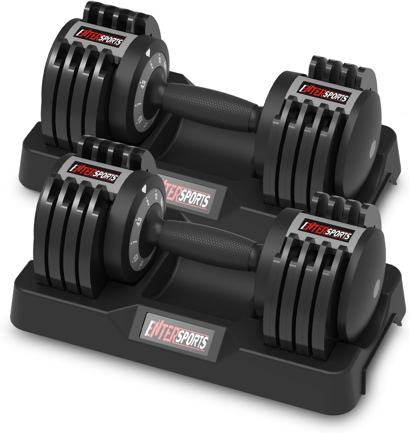 EnterSports 12kg/18KG/27KG Adjustable Dumbbells,Dumbbell Set for Saving Place, Dumbbell Weights with Non-Slip Handle, Home Gym Strength Training Equipment for Full Bodybuilding