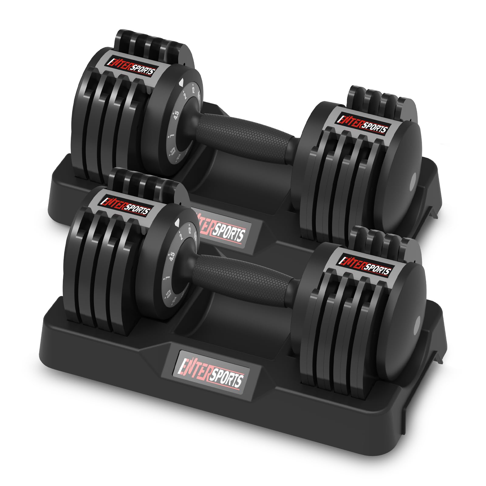 EnterSports 12kg/18KG/27KG Adjustable Dumbbells,Dumbbell Set for Saving Place, Dumbbell Weights with Non-Slip Handle, Home Gym Strength Training Equipment for Full Bodybuilding