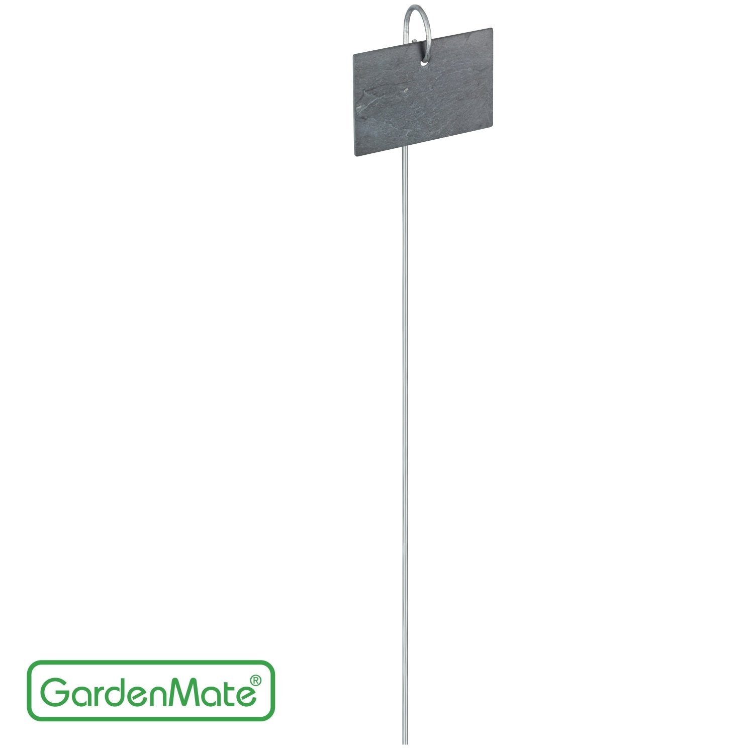 GardenMate Set of 10 Modern Style Slate Plant Labels (10x7 centimetres) Hanging from a Stainless Steel Metal Rod (55 centimetres)