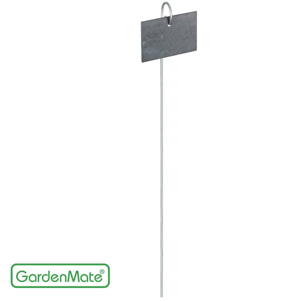 GardenMate Set of 10 Modern Style Slate Plant Labels (10x7 centimetres) Hanging from a Stainless Steel Metal Rod (55 centimetres)