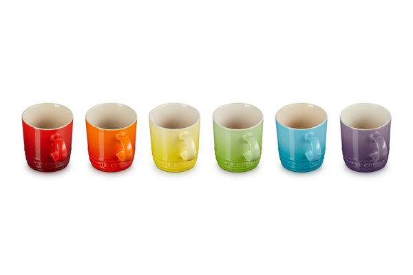 Le Creuset Stoneware Rainbow Coffee Mugs, 350 ml, Cerise, Volcanic, Teal, Ultra Violet, Soleil, Palm, 79114358359030