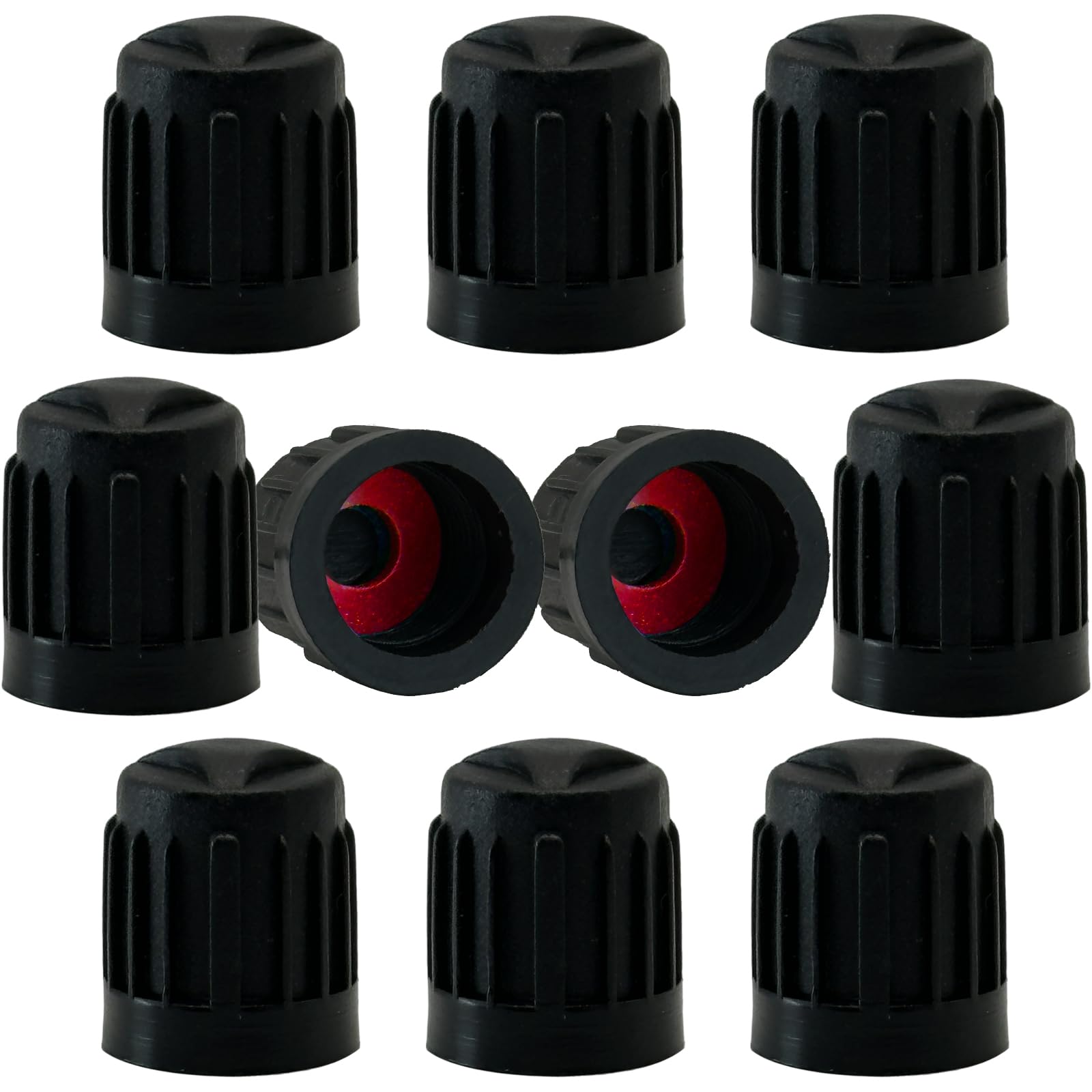 TCPENG® 10PCS Tyre Valve Caps, with O Seal Ring, Universal Stem Dust Covers for SUV, Cars, Bike, Motorcycles, Trucks, Heavy-Duty, Airtight Seal, Screw-On, Easy to Operation (10 Pack Black)