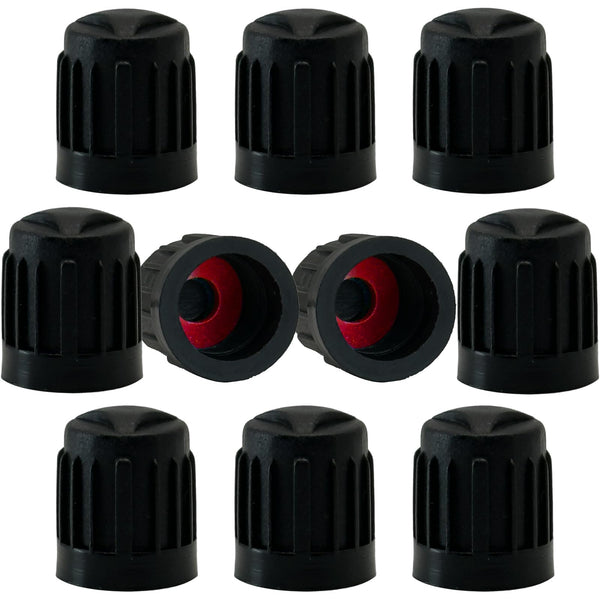 TCPENG® 10PCS Tyre Valve Caps, with O Seal Ring, Universal Stem Dust Covers for SUV, Cars, Bike, Motorcycles, Trucks, Heavy-Duty, Airtight Seal, Screw-On, Easy to Operation (10 Pack Black)