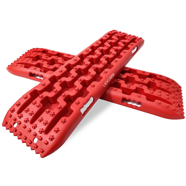 LIEKUMM 2PCS Traction Boards with Jack Lift Base, 104 cm Off-Road Traction Boards for Sand, Mud, Snow, 10 T Capacity Heavy Duty Recovery Tracks for Cars, Trucks, SUVs, Red