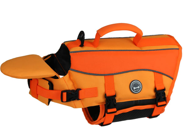 VIVAGLORY Front Float Dog Life Jacket, Dog Buoyancy Aid for Swimming & Boating, Life Vest with Chin Float & Handle, Ripstop & Buoyancy for Doggy, L, Yellow Grey