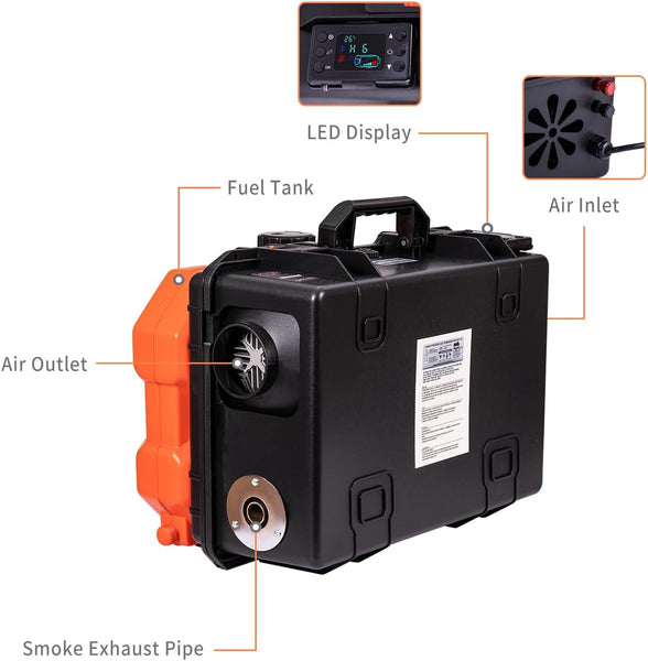KATSU Tools Camping Diesel Air Heater 12V 24V 220V 8KW All-in-One Car Truck Diesel Parking Heater, with LCD Display and Remote Control, for Campers, RV, Boat, Trailer, Motorhomes