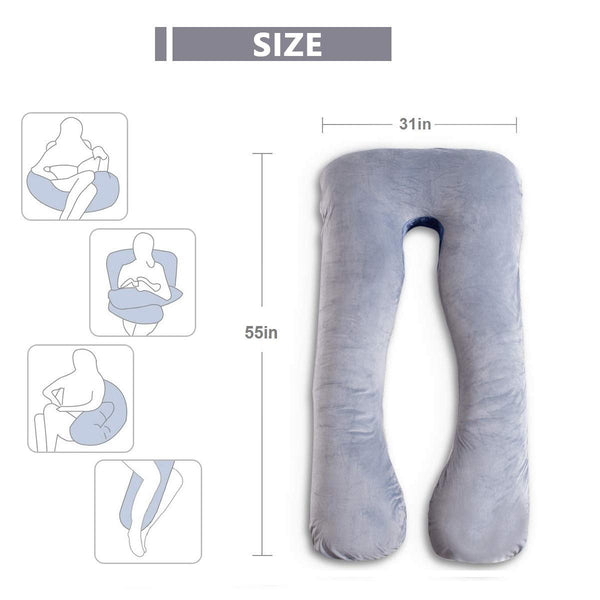 AS AWESLING Pregnancy Pillow, U Shaped Full Body Pillow, Nursing, Support and Maternity Pillow for Pregnant Women with Removable Jersey Cover (Grey)