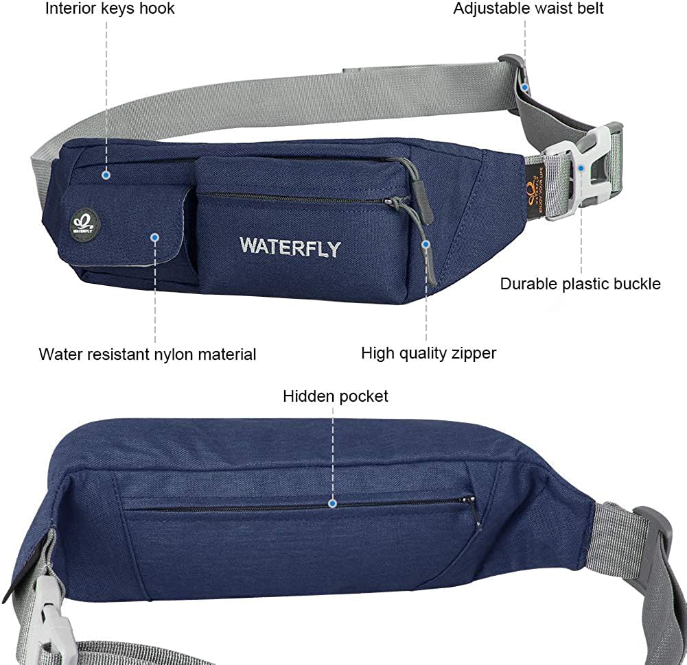 Waterfly Waist Bag Pack Slim Water Resistant Fanny Pack Travel Bum Bag Running Belt for Traveling Cycling Hiking Camping