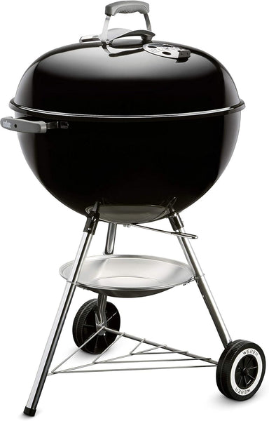 Weber Classic Kettle Charcoal Grill, Ø 57cm Grill Area, BBQ Grill with Porcelain-Enamelled Lid & Bowl, Lid Thermometer, Tripod Stand & Wheels, Chromed Grill Grate - Black (1341504)