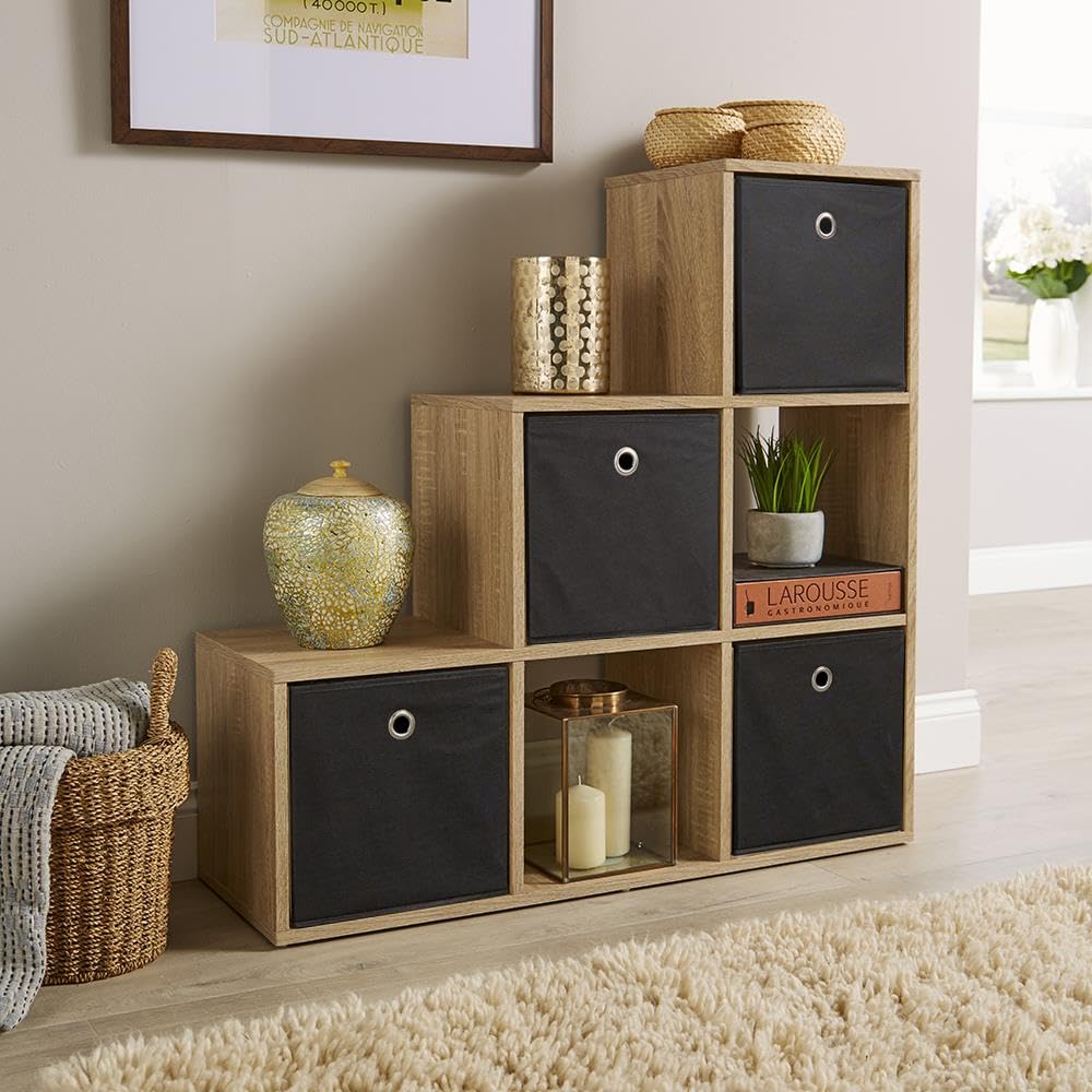 Home Source Step Style Storage 6 Cube Bookcase Wooden Display Staircase, Oak Effect