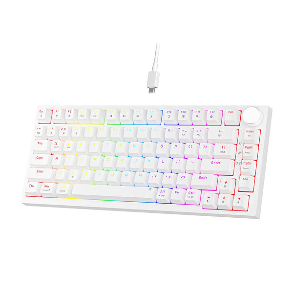 Newmen GM326 Mechanical Keyboard,Wired Gaming Keyboard,75% Percent TKL Hot Swappable Compact LED Backlit USB C Mechanical Gaming Keyboards with Knob for PC Windows Mac,QWERTY Layout,Black,Red Switches