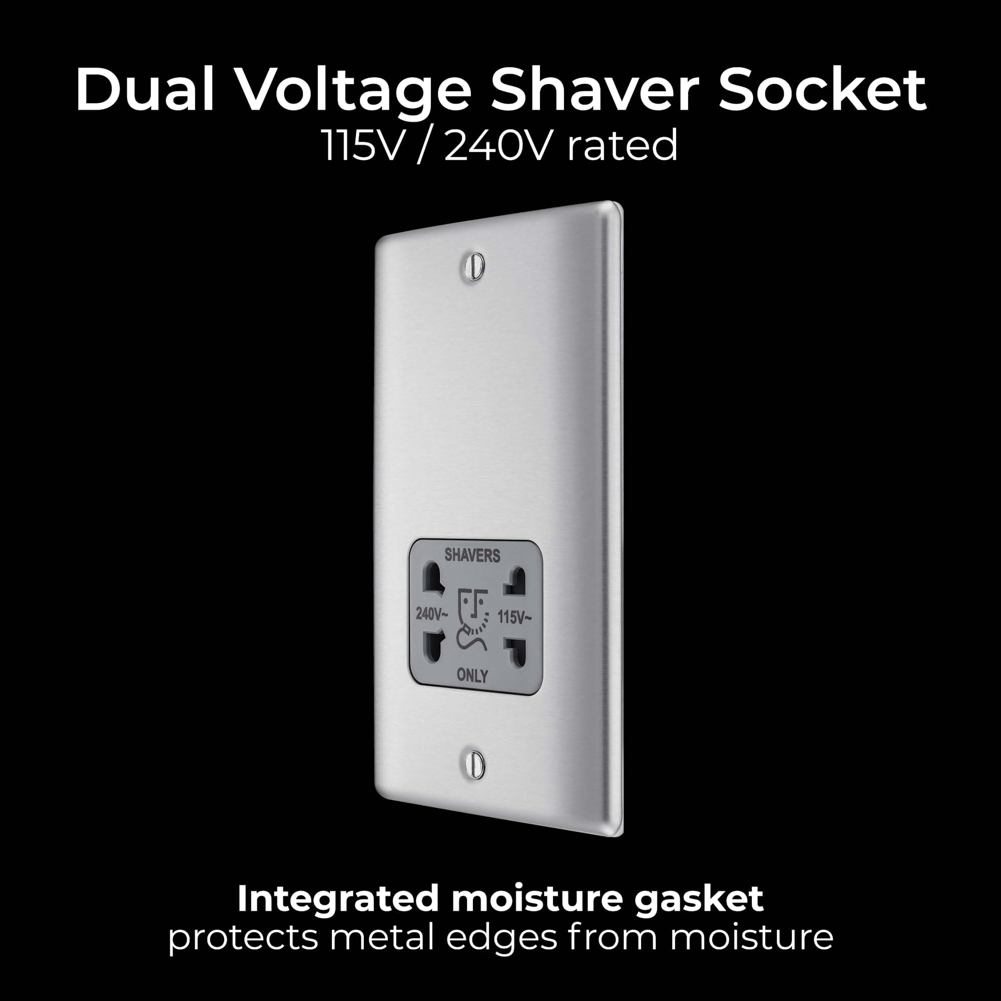 BG Electrical Cooker Switch with Socket and LED, Cooker Control Unit, Control Socket, Double Pole, Raised Profile, Round Edges, Nexus Metal, Brushed Steel, Grey Inserts, 45A, NBS70G