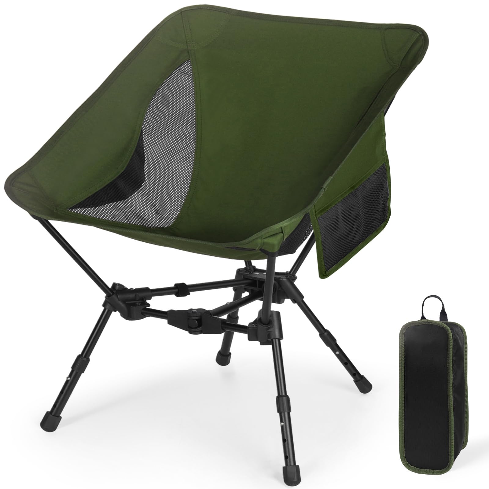 Portable Folding Camping Chair: Lightweight Height Adjustable Camping Chairs Stable Supports 330 Lbs with Side Pockets for Outdoor Camp, Travel, Beach, Lawn (Black)