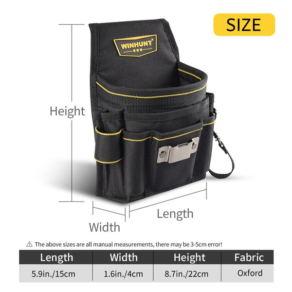 WINHUNT Tool Belt Pouch, Electrician Pouch 18 Pocket with Adjustable Nylon Belt 15x4x22cm Black (18 Pockets)