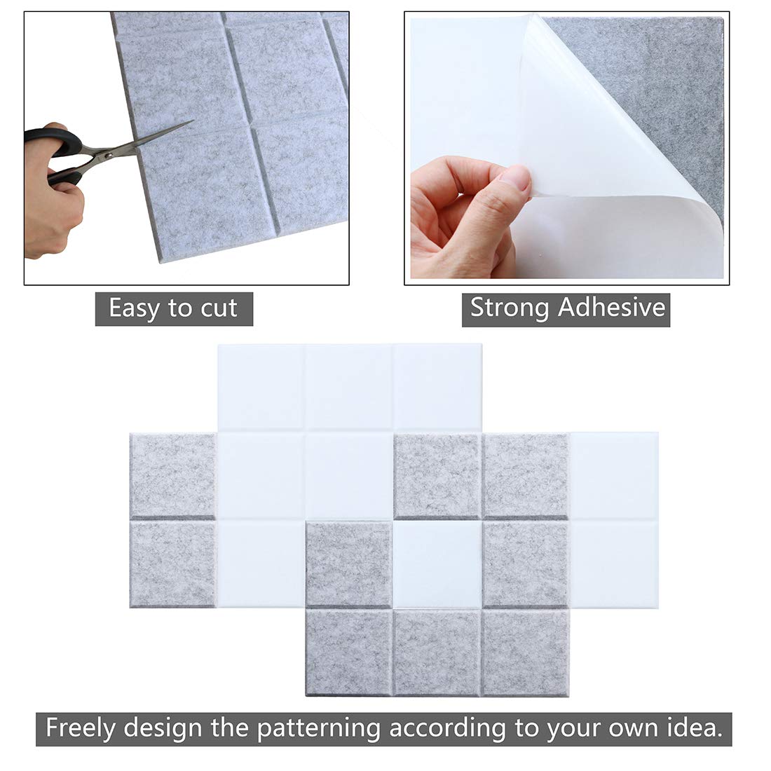 Uoisaiko Large 30x30cm Felt Board Tiles with 30 Pins, Pack of 6 Bulletin Board Notice Boards for Home Office Kitchen, Self Adhesive Pin Board Wall Tiles for Photos Memos