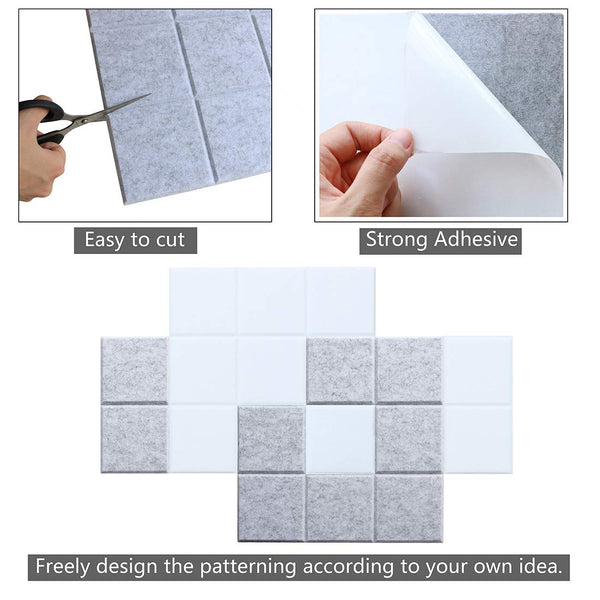 Uoisaiko Large 30x30cm Felt Board Tiles with 30 Pins, Pack of 6 Bulletin Board Notice Boards for Home Office Kitchen, Self Adhesive Pin Board Wall Tiles for Photos Memos