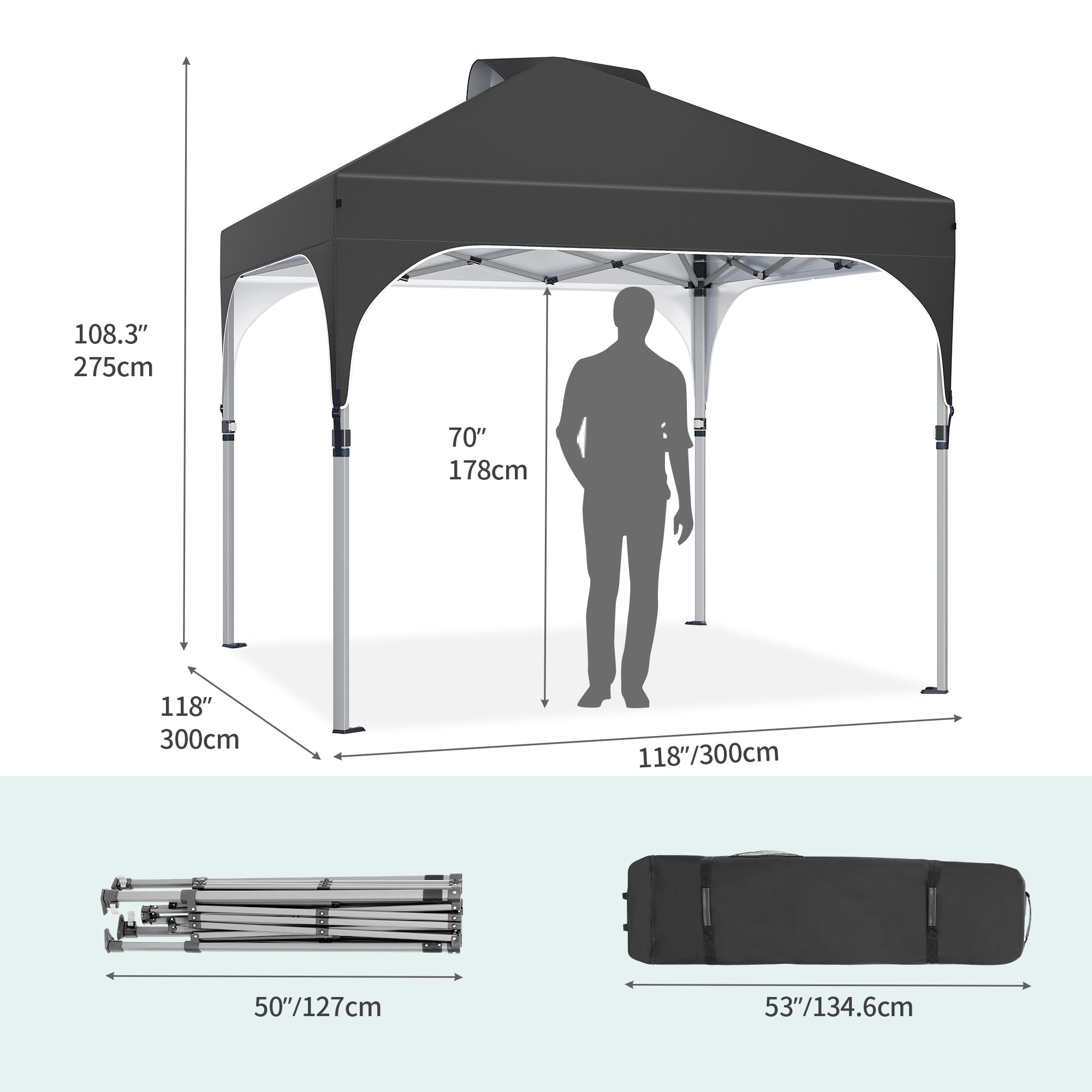 YITAHOME 2.5x2.5M Instant Heavy Duty Pop Up Gazebo, Waterproof Folding Garden Camping Party Tent Canopy Marquee with Roller Bag for Patio Markets Beach
