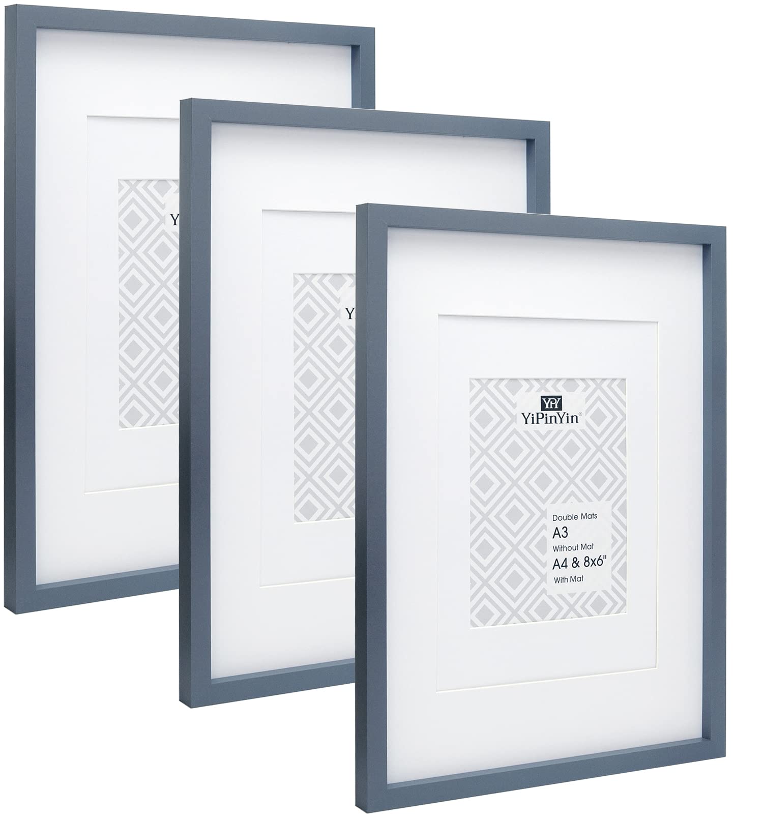 Black 50x70cm Boxed Picture Frames Set of 3 with Mounts for 40x60cm, 70x50cm poster frame with Acid Free mount for 40x60cm photo (Black 3Pack)