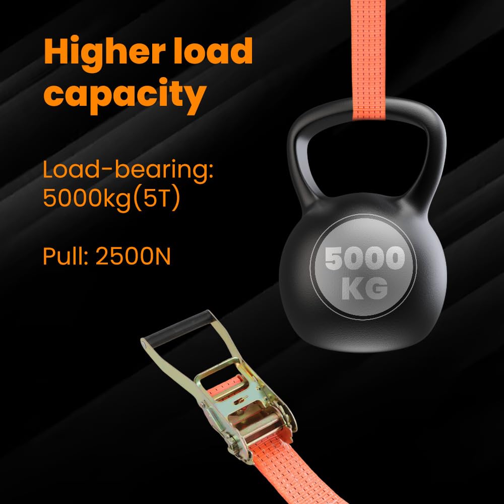 maXpeedingrods 10 x Lashing Straps Ratchet Strap Tie Down 5000kg x 6m x 50mm Heavy Duty Trailer Tension Belts with Iron Handle and Double J Hook 5000kg 5Ton