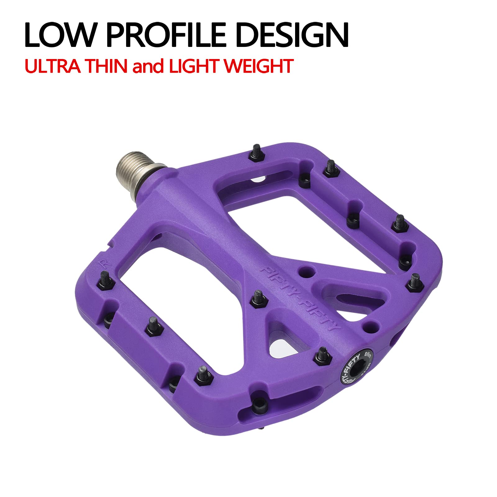 FIFTY-FIFTY Mountain Bike Pedals, Non-Slip MTB Nylon Composite, 9/16" Bicycle Pedals, Lightweight and Wide Flat Platform (Purple)