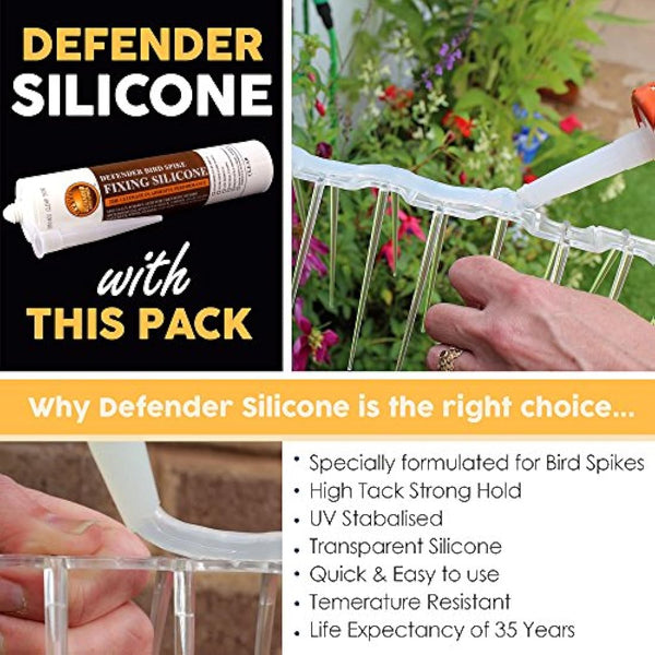Defender Plastic Pigeon Spikes Pack | 6 m with Glue | Bird Control Guide | Various Size Packs