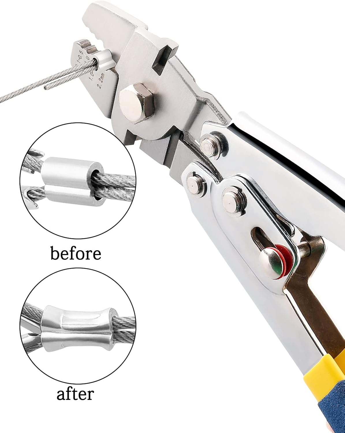 TooTaci Wire Rope Cable Crimping Tool Wire Rope Swager Crimper Fishing Crimping Tool with 200 PCS Aluminum Double Barrel Ferrule Crimping Loop Sleeves