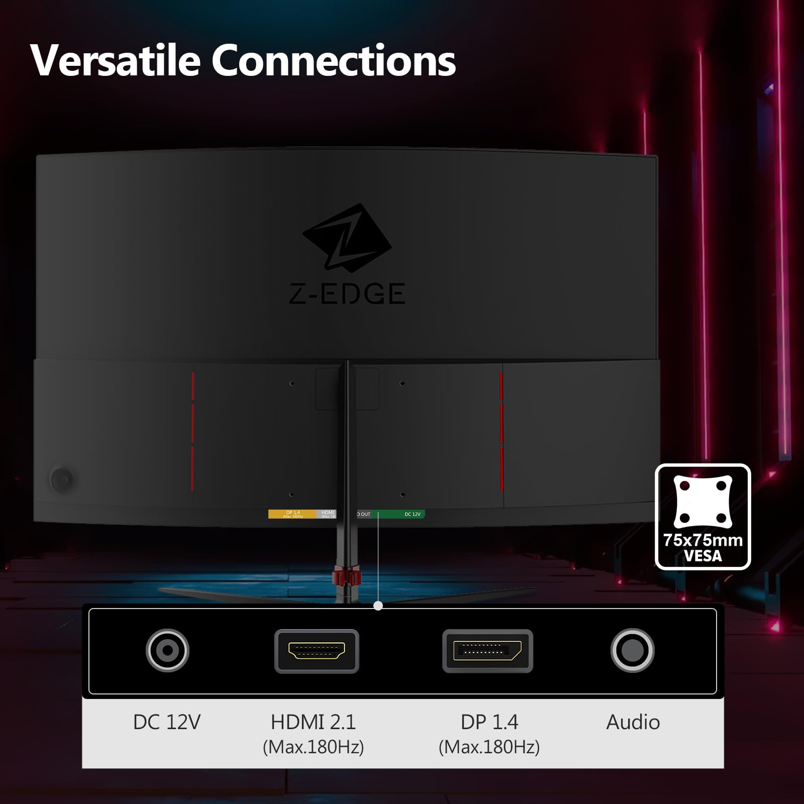 Z-Edge 24 Inch Curved Gaming Monitor 180Hz 1ms MPRT, 16:9 Full HD 1080P LED Monitor, VA Panel, 300cd/m² Brightness, FreeSync, HDMI & DisplayPort - Black