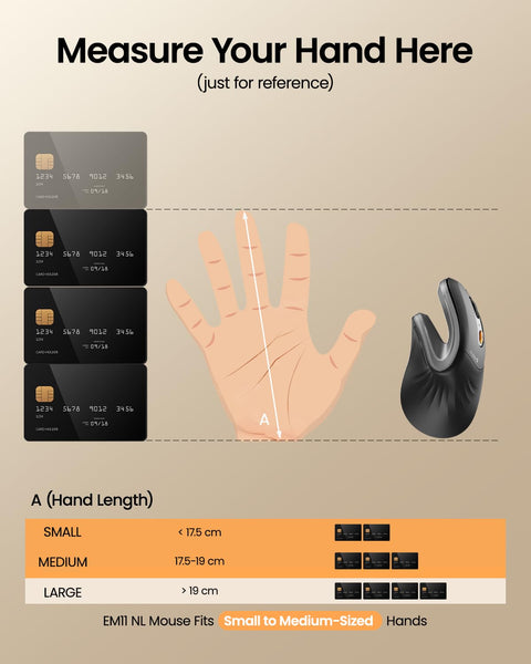 ProtoArc EM11 NL Ergonomic Mouse, Wireless Vertical Mini Mouse Rechargeable Optical Mice with Multi-Device (2*Bluetooth + USB Connection), 3 Adjustable DPI for Computer, iPad, Mac, Windows Black