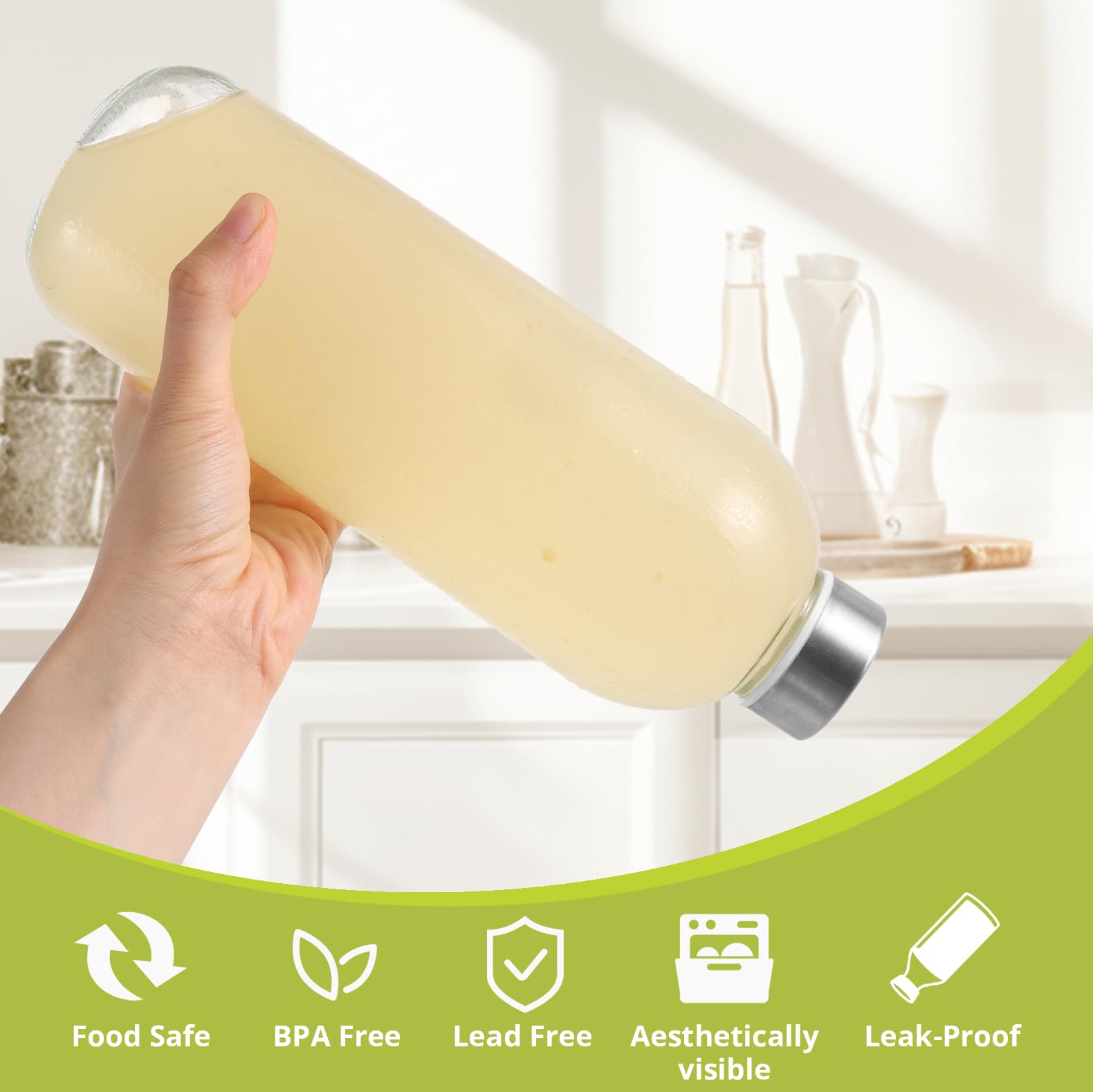 LIMILI Glass Bottles With Stainless Steel Lids, 300/350/750/1000ML Water Bottles, Leak Proof Reusable Drinking Bottles for Hot Cold Drinks, Work, Gym, Home