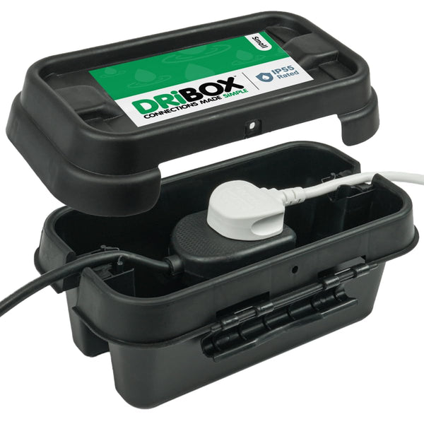 DRiBOX – Large IP55 Weatherproof Outdoor Electrical Connection Box 40 x 31 x 14.5cm – Power Cord Enclosure for Christmas Lights, Timers, Extension Cables, Leads, Reels, Transformers (Large, Black)