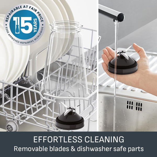 Tefal Blend Up Powerful Mini Blender, Quiet Mode, 8 Auto Programmes, Auto Cleaning Programme, 2 Durable Bottles 0.7L & 0.4L, Smoothies, Protein Shakes, Cocktails, Ice Crush, Hummus, 6 Blades BL19H4G0