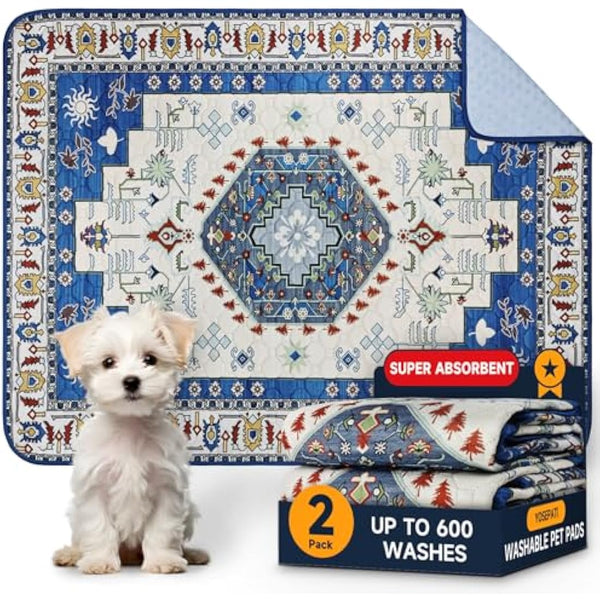 YOSEPATI Washable Pee Pads for Dogs,2 Pack Super Absorbent Reusable Puppy Pads 36"×48" Quick Dry,Waterproof& Non-Slip Whelping Pads for Crate,Floor,Sofa (Medallion Blue, 36"x48"(Pack of 2))
