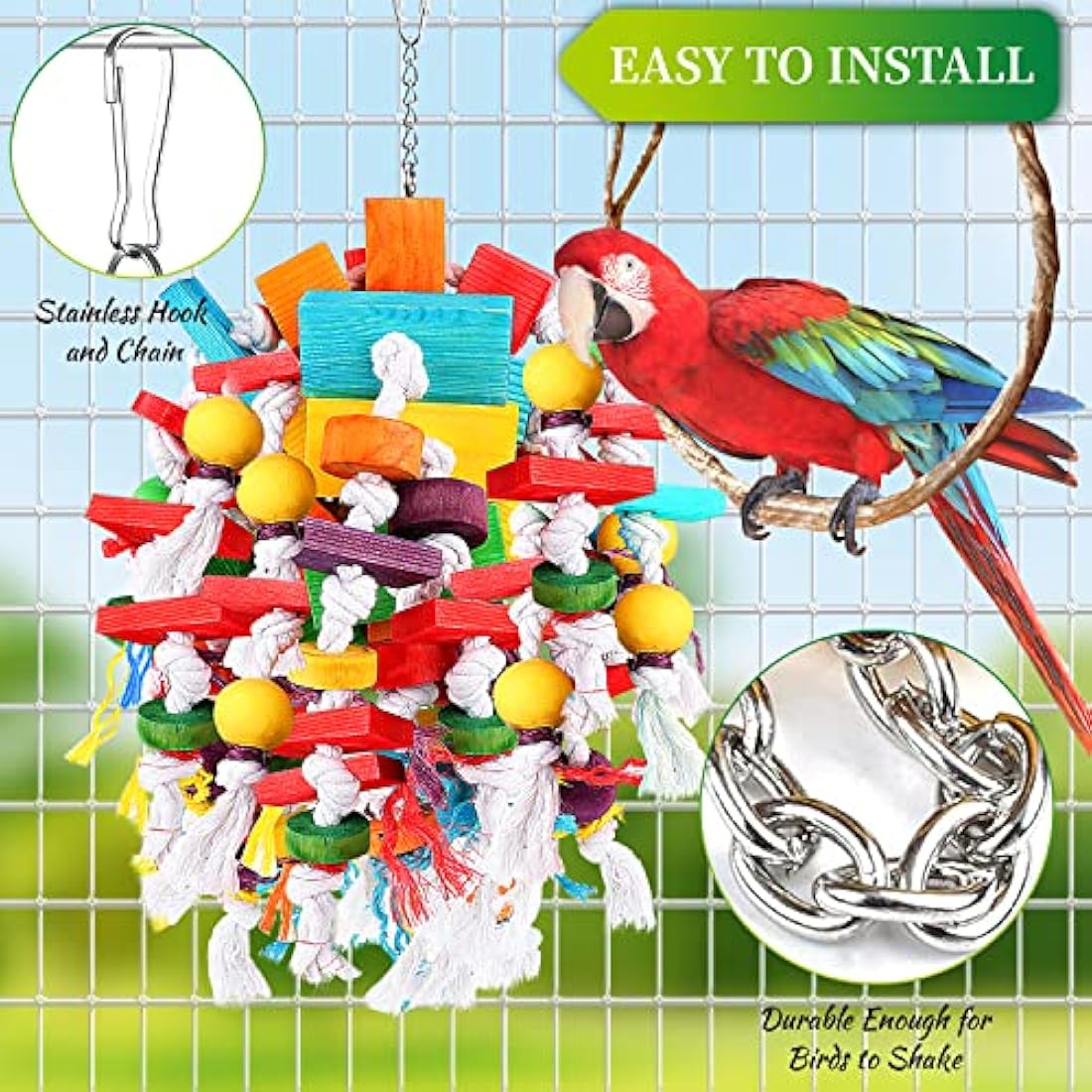 Jijizhazha Bird Chewing Toys, Multicolored Wooden Blocks, Best for African Grey Parrot, Macaws, Cockatoos & Amazon Parrots